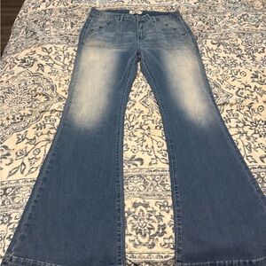 Women's Crazy Train Stretch Blue Flared Jeans